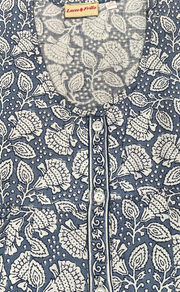 Grey Floral Full Open Pure Cotton Nighty. Pure Cotton | Laces and Frills