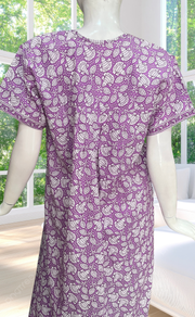 Lavender Floral Full Open Pure Cotton Nighty. Pure Cotton | Laces and Frills