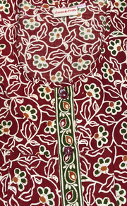 Maroon Garden Full Open Pure Cotton Nighty. Pure Cotton | Laces and Frills