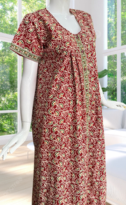 Maroon Garden Full Open Pure Cotton Nighty. Pure Cotton | Laces and Frills