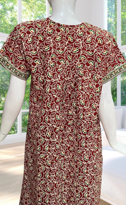 Maroon Garden Full Open Pure Cotton Nighty. Pure Cotton | Laces and Frills