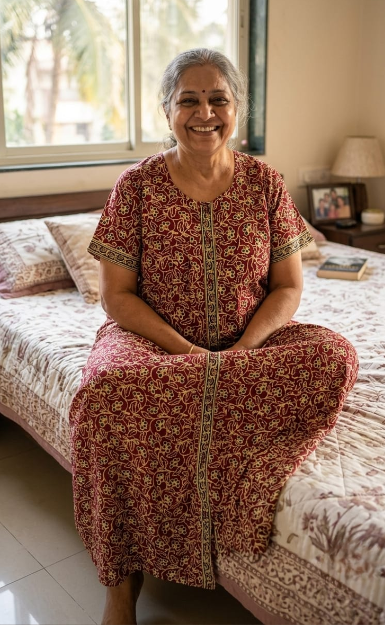 Maroon Garden Full Open Pure Cotton Nighty. Pure Cotton | Laces and Frills