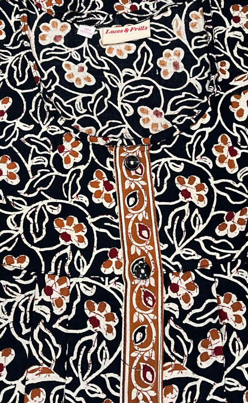 Black Garden Full Open Pure Cotton Nighty. Pure Cotton | Laces and Frills