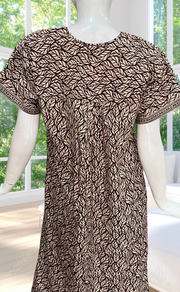 Brown Leafy Full Open Pure Cotton Nighty. Pure Cotton | Laces and Frills