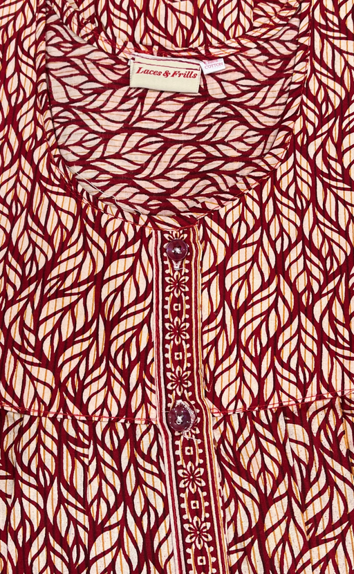 Red Leafy Full Open Pure Cotton Nighty. Pure Cotton | Laces and Frills