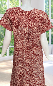 Red Leafy Full Open Pure Cotton Nighty. Pure Cotton | Laces and Frills