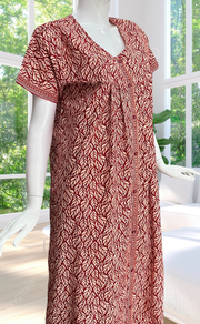 Red Leafy Full Open Pure Cotton Nighty. Pure Cotton | Laces and Frills
