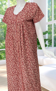 Red Leafy Full Open Pure Cotton Nighty. Pure Cotton | Laces and Frills