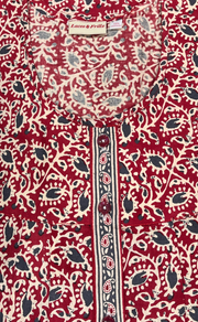 Red Leafy Full Open Pure Cotton Nighty. Pure Cotton | Laces and Frills