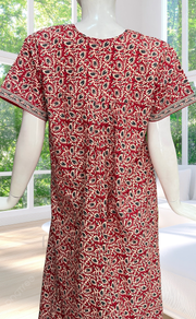 Red Leafy Full Open Pure Cotton Nighty. Pure Cotton | Laces and Frills