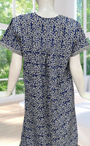 Blue Leafy Full Open Pure Cotton Nighty. Pure Cotton | Laces and Frills