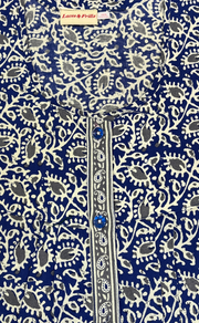 Blue Leafy Full Open Pure Cotton Nighty. Pure Cotton | Laces and Frills