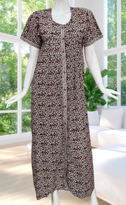 Maroon Leafy Full Open Pure Cotton Nighty. Pure Cotton | Laces and Frills