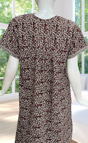 Maroon Leafy Full Open Pure Cotton Nighty. Pure Cotton | Laces and Frills