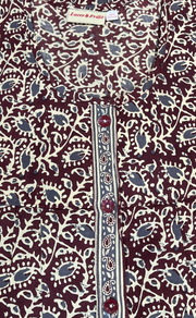 Maroon Leafy Full Open Pure Cotton Nighty. Pure Cotton | Laces and Frills