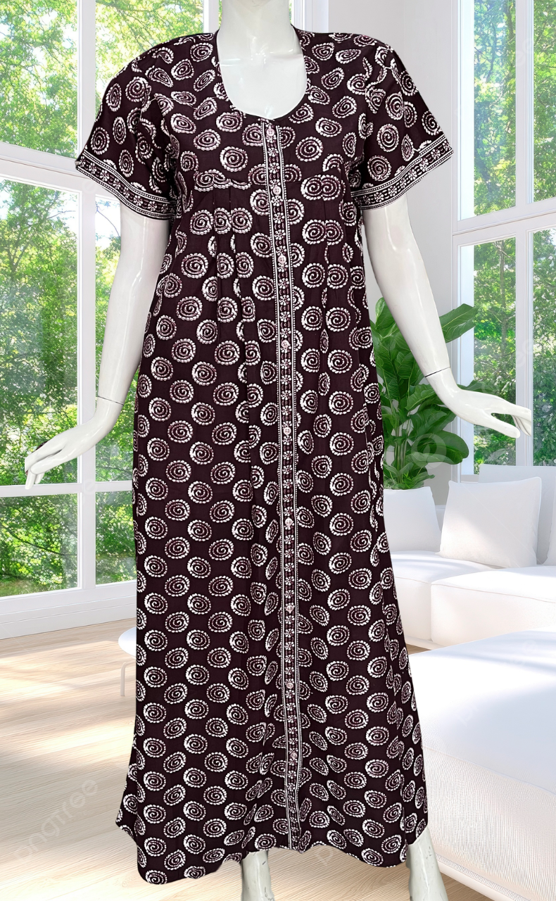 Wine Color Abstract Full Open Pure Cotton Nighty. Pure Cotton | Laces and Frills