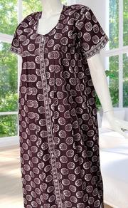 Wine Color Abstract Full Open Pure Cotton Nighty. Pure Cotton | Laces and Frills