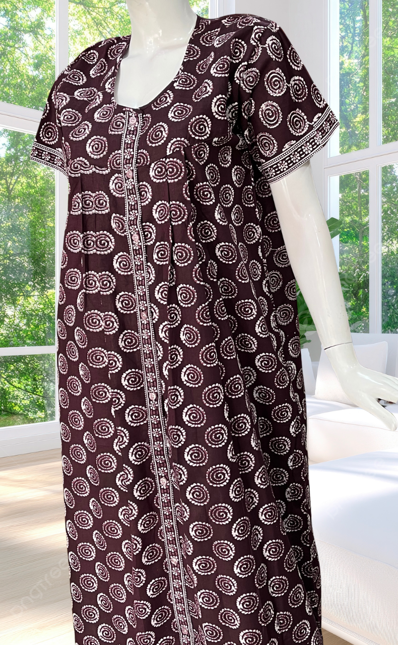 Wine Color Abstract Full Open Pure Cotton Nighty. Pure Cotton | Laces and Frills