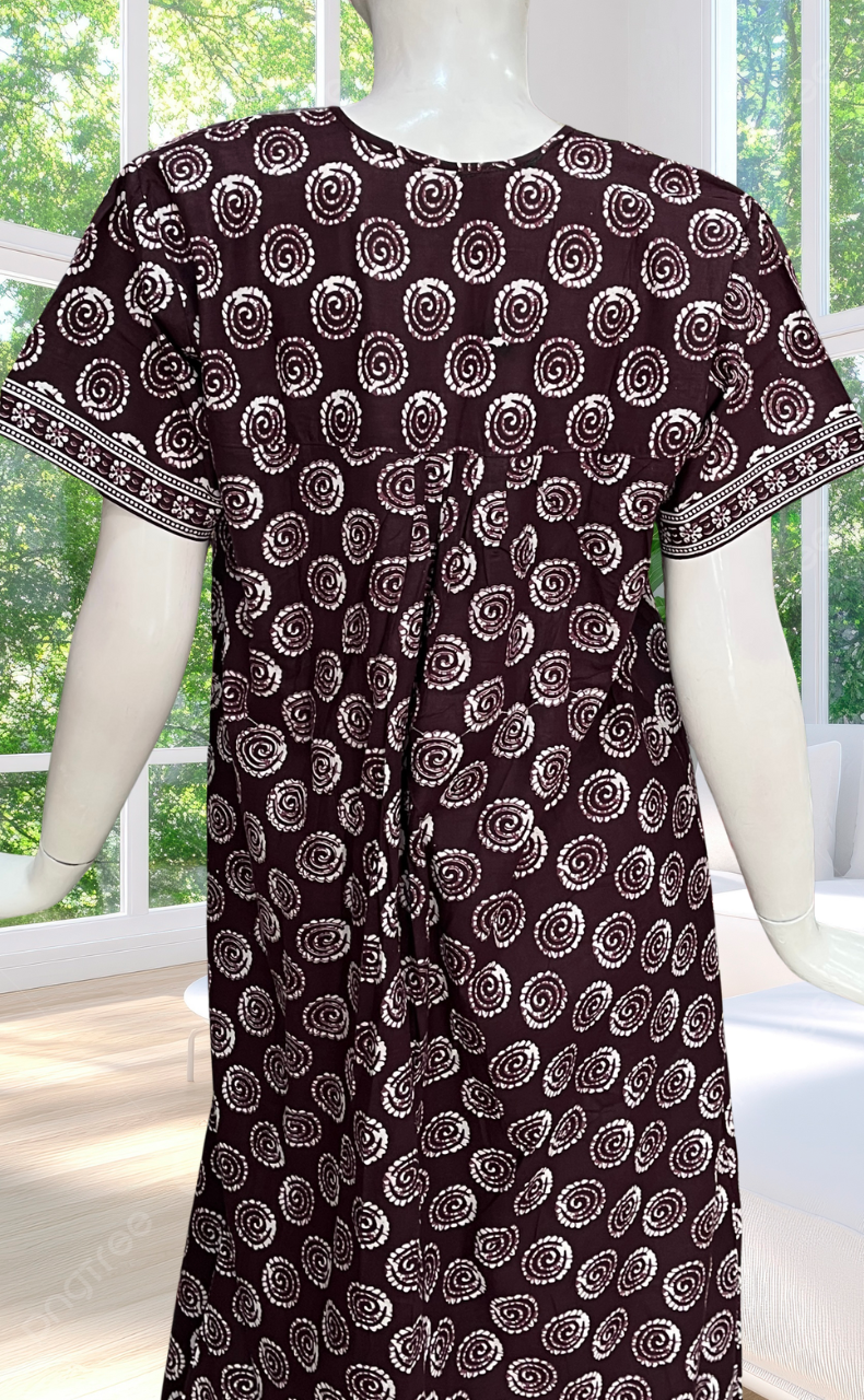 Wine Color Abstract Full Open Pure Cotton Nighty. Pure Cotton | Laces and Frills