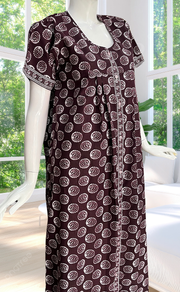 Wine Color Abstract Full Open Pure Cotton Nighty. Pure Cotton | Laces and Frills