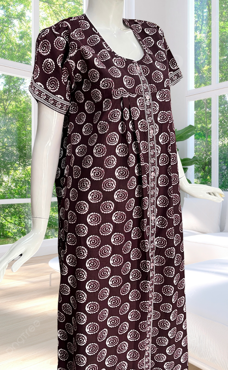 Wine Color Abstract Full Open Pure Cotton Nighty. Pure Cotton | Laces and Frills
