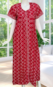 Red Abstract Full Open Pure Cotton Nighty. Pure Cotton | Laces and Frills