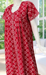 Red Abstract Full Open Pure Cotton Nighty. Pure Cotton | Laces and Frills