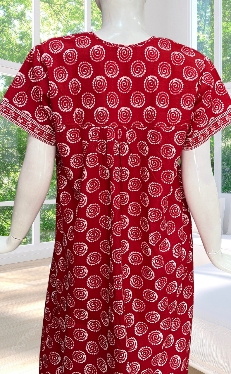 Red Abstract Full Open Pure Cotton Nighty. Pure Cotton | Laces and Frills