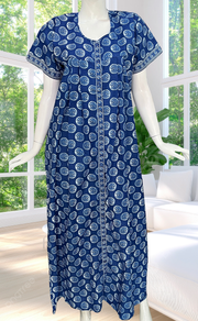 Blue Abstract Full Open Pure Cotton Nighty. Pure Cotton | Laces and Frills
