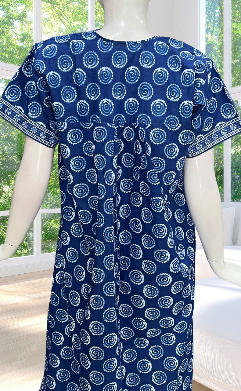 Blue Abstract Full Open Pure Cotton Nighty. Pure Cotton | Laces and Frills