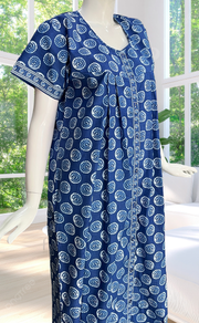 Blue Abstract Full Open Pure Cotton Nighty. Pure Cotton | Laces and Frills