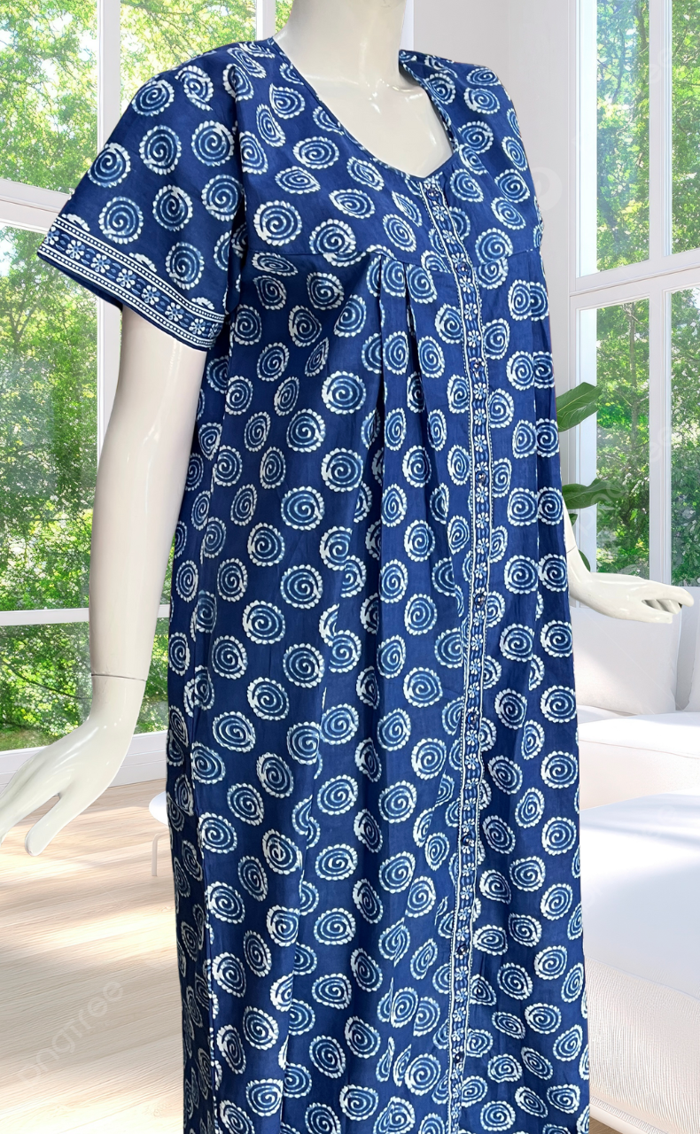 Blue Abstract Full Open Pure Cotton Nighty. Pure Cotton | Laces and Frills