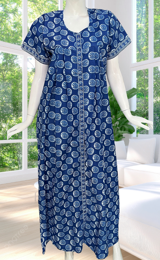 Blue Abstract Full Open Pure Cotton Nighty. Pure Cotton | Laces and Frills