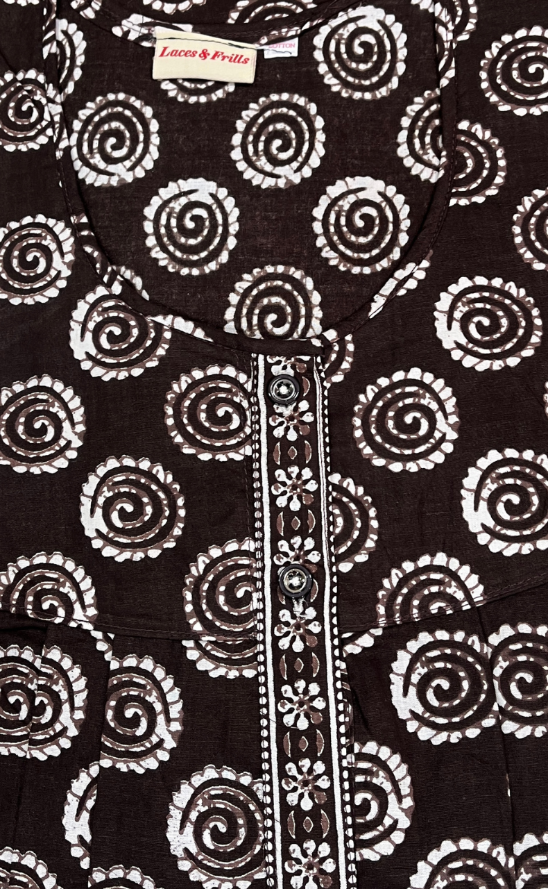 Brown Abstract Full Open Pure Cotton Nighty. Pure Cotton | Laces and Frills