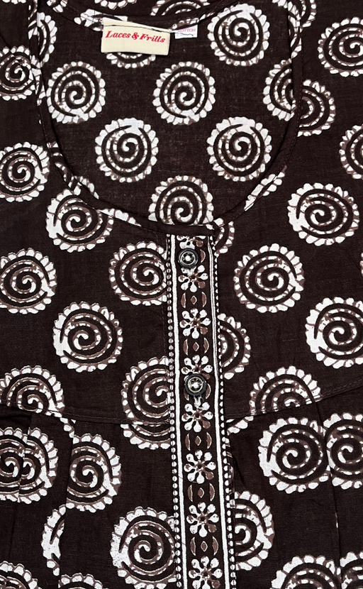 Brown Abstract Full Open Pure Cotton Nighty. Pure Cotton | Laces and Frills