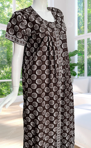 Brown Abstract Full Open Pure Cotton Nighty. Pure Cotton | Laces and Frills