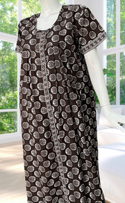 Brown Abstract Full Open Pure Cotton Nighty. Pure Cotton | Laces and Frills