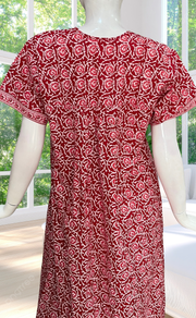 Red Garden Full Open Pure Cotton Nighty. Pure Cotton | Laces and Frills