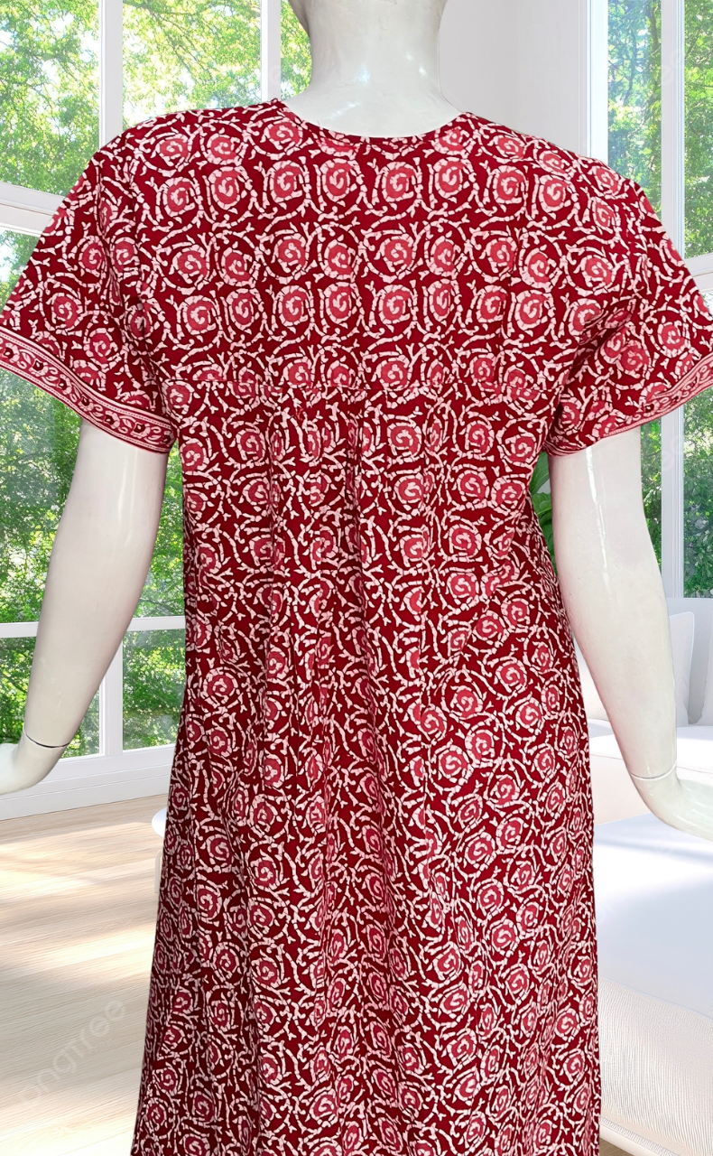 Red Garden Full Open Pure Cotton Nighty. Pure Cotton | Laces and Frills