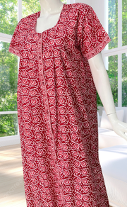 Red Garden Full Open Pure Cotton Nighty. Pure Cotton | Laces and Frills