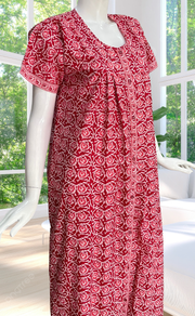 Red Garden Full Open Pure Cotton Nighty. Pure Cotton | Laces and Frills