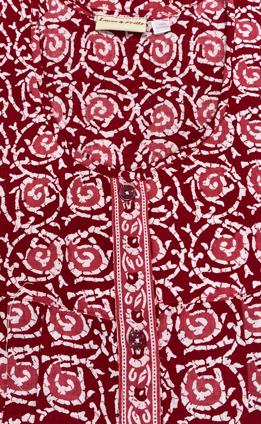 Red Garden Full Open Pure Cotton Nighty. Pure Cotton | Laces and Frills