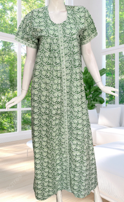 Pista Green Garden Full Open Pure Cotton Nighty. Pure Cotton | Laces and Frills