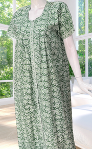 Pista Green Garden Full Open Pure Cotton Nighty. Pure Cotton | Laces and Frills
