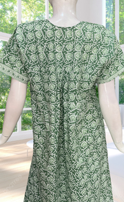 Pista Green Garden Full Open Pure Cotton Nighty. Pure Cotton | Laces and Frills