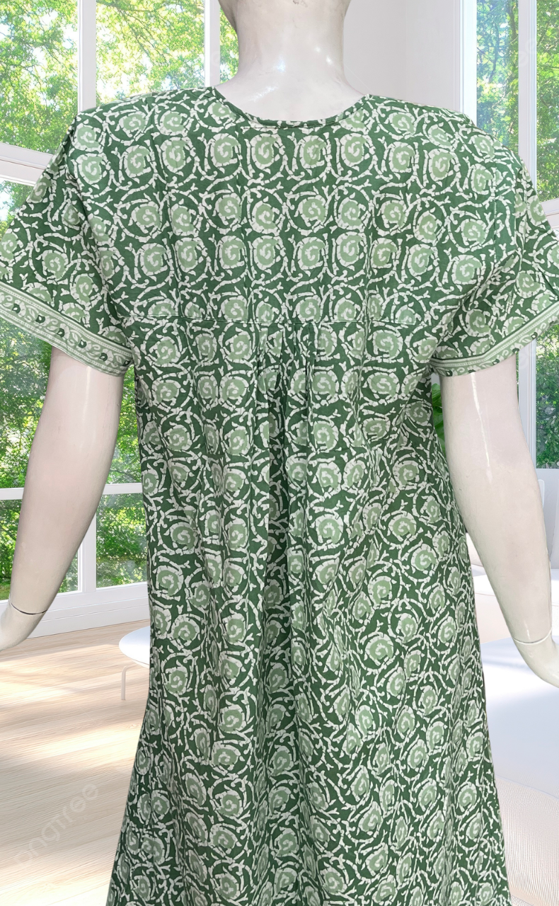 Pista Green Garden Full Open Pure Cotton Nighty. Pure Cotton | Laces and Frills