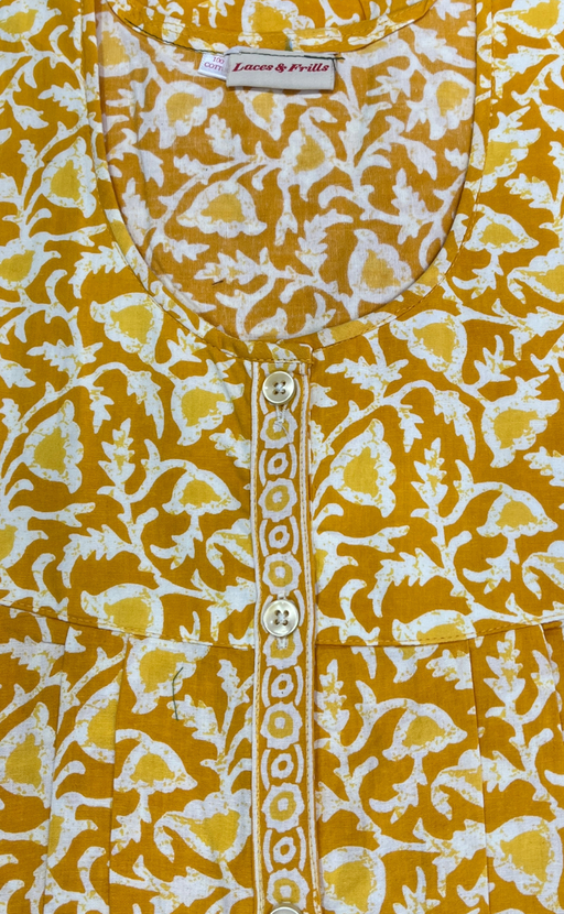 Yellow Floral Full Open Pure Cotton Nighty. Pure Cotton | Laces and Frills