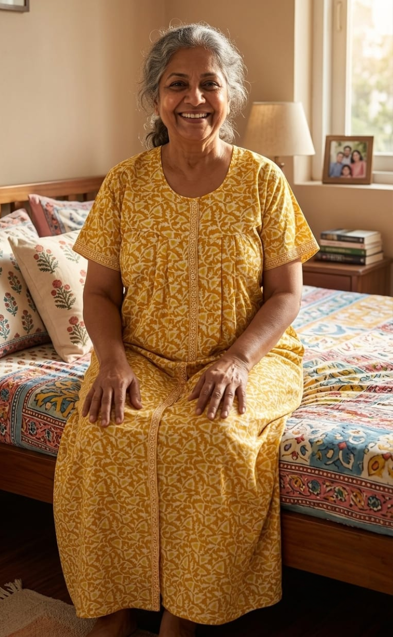 Yellow Floral Full Open Pure Cotton Nighty. Pure Cotton | Laces and Frills