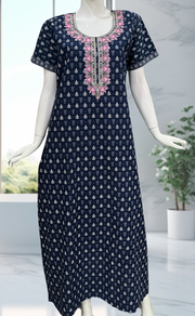 Blue Leafy Pure Cotton Nighty. Pure Durable Cotton | Laces and Frills