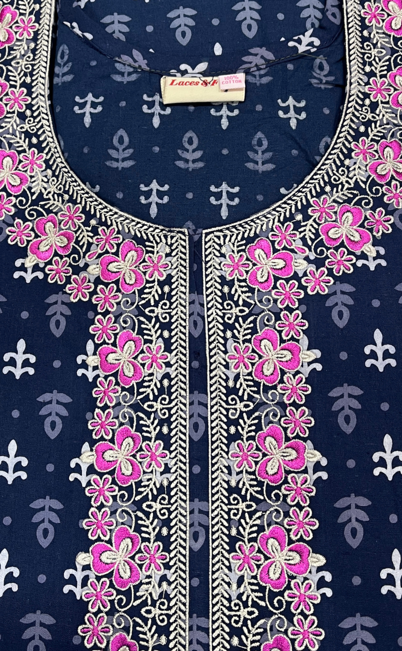 Blue Leafy Pure Cotton Nighty. Pure Durable Cotton | Laces and Frills